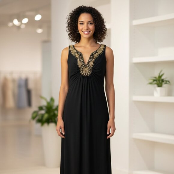 Ronni Nicole by Ouida Black Evening Sleeveless Beaded Dress Size Large - Picture 1 of 9